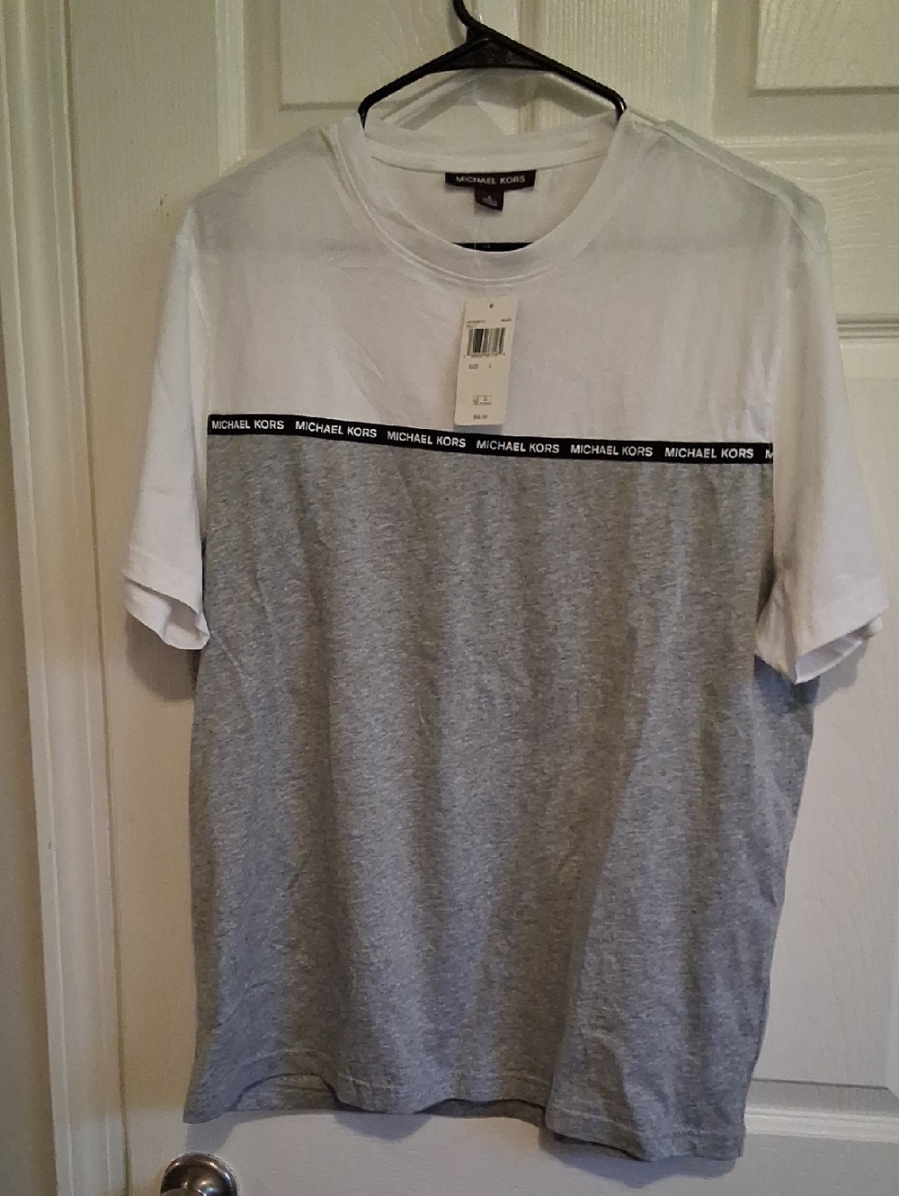 Michael Kors White and Gray Short-Sleeve Logo Block Tee